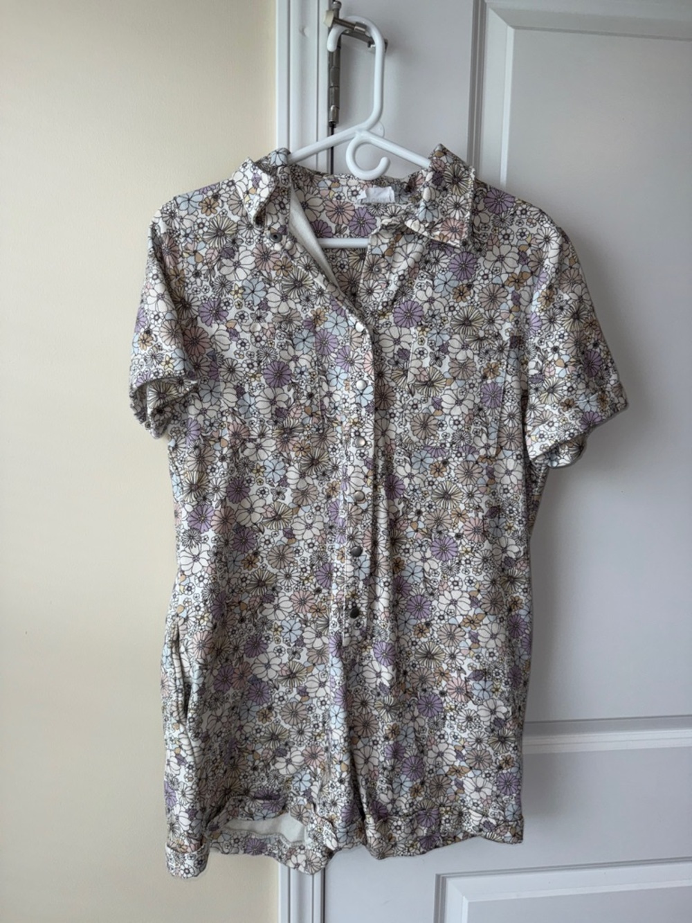 Storia Cream Floral Short-Sleeve Romper with Lavender Accents